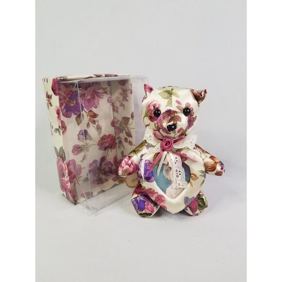 VTG 80's Secret Scents By Once Upon A Rose Floral Fabric Teddy Bear/Pic Frame NY - Picture 1 of 11